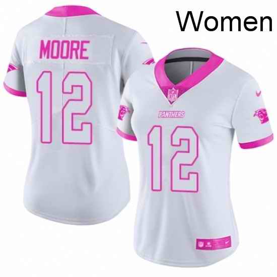 Womens Nike Carolina Panthers 12 DJ Moore Limited WhitePink Rush Fashion NFL Jersey